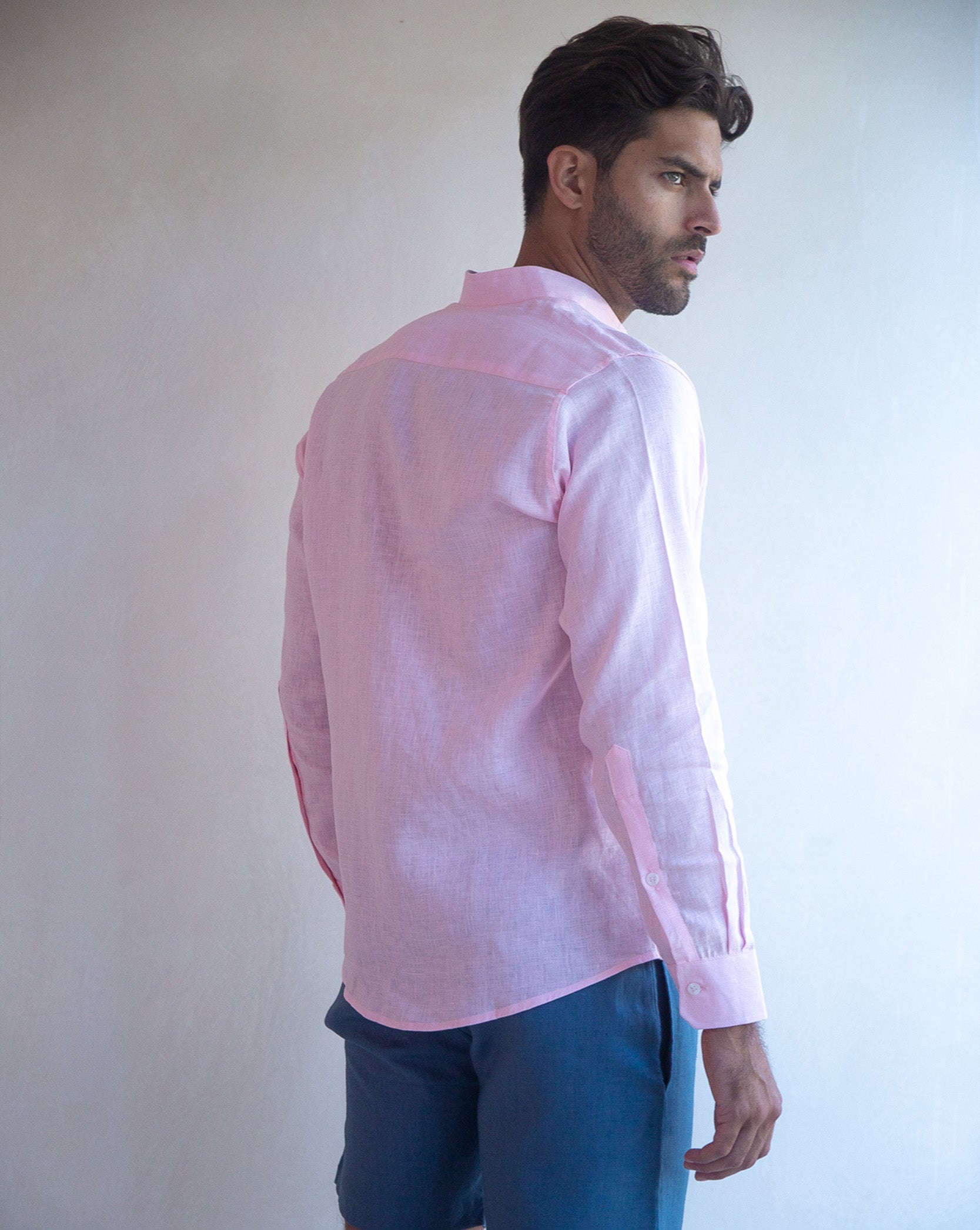 MENORCA Linen Shirt - Pink/Blue/Blue - CRASQI