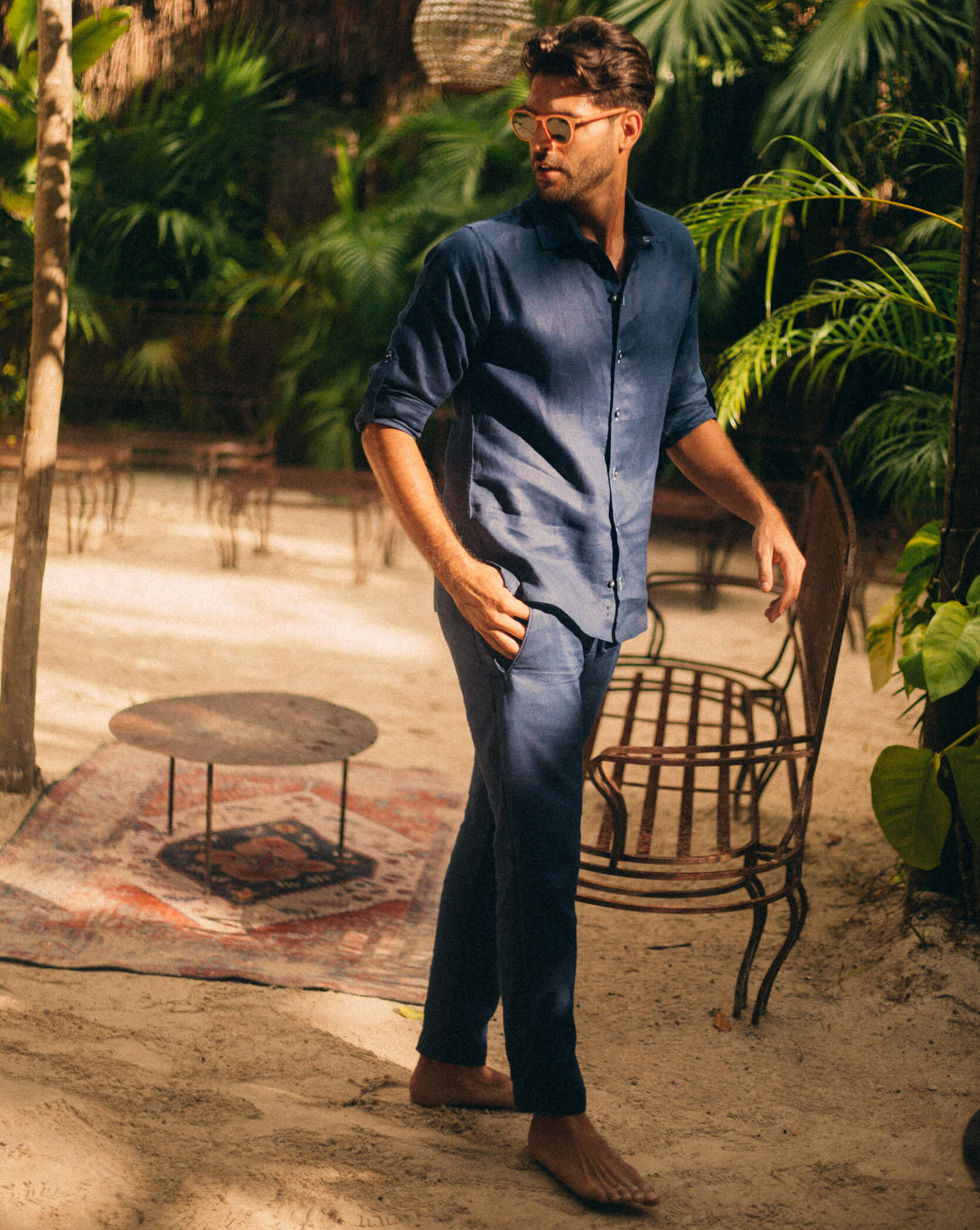 SARDINIA Linen Pant - Navy Blue Jaspe - CRASQI