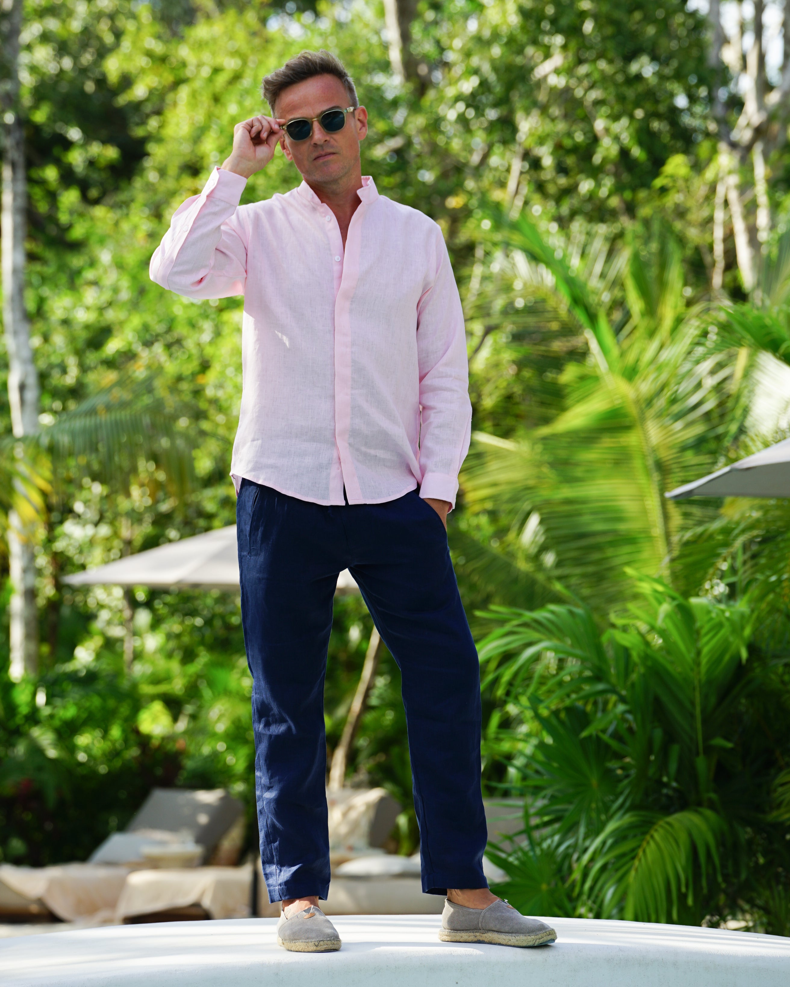 MENORCA Linen Shirt - Pink/Blue/Blue - CRASQI