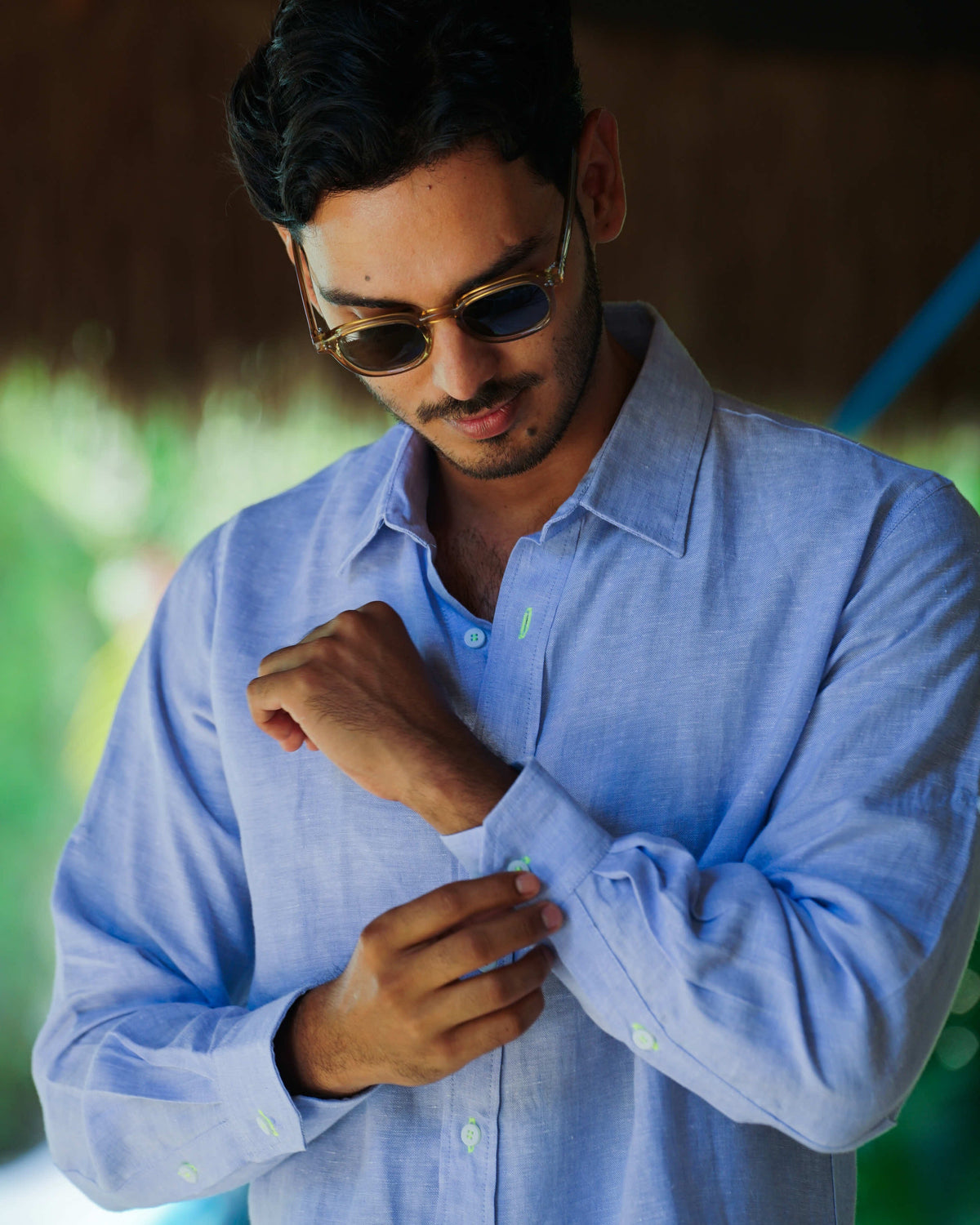 MALLORCA Linen Shirt - Azulito/Neon Yellow - CRASQI