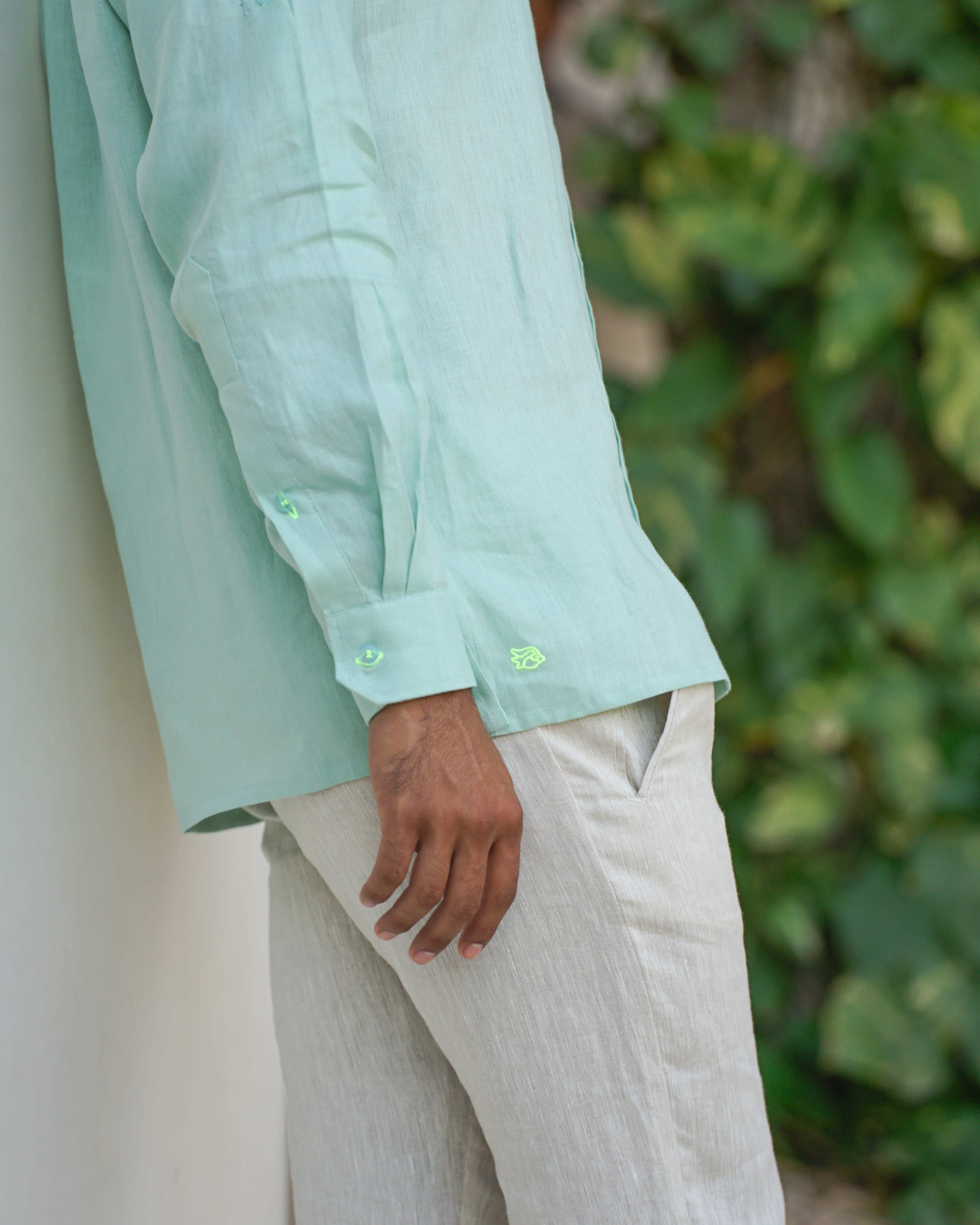 MALLORCA Linen Shirt - Light Green/Dark Jade - CRASQI