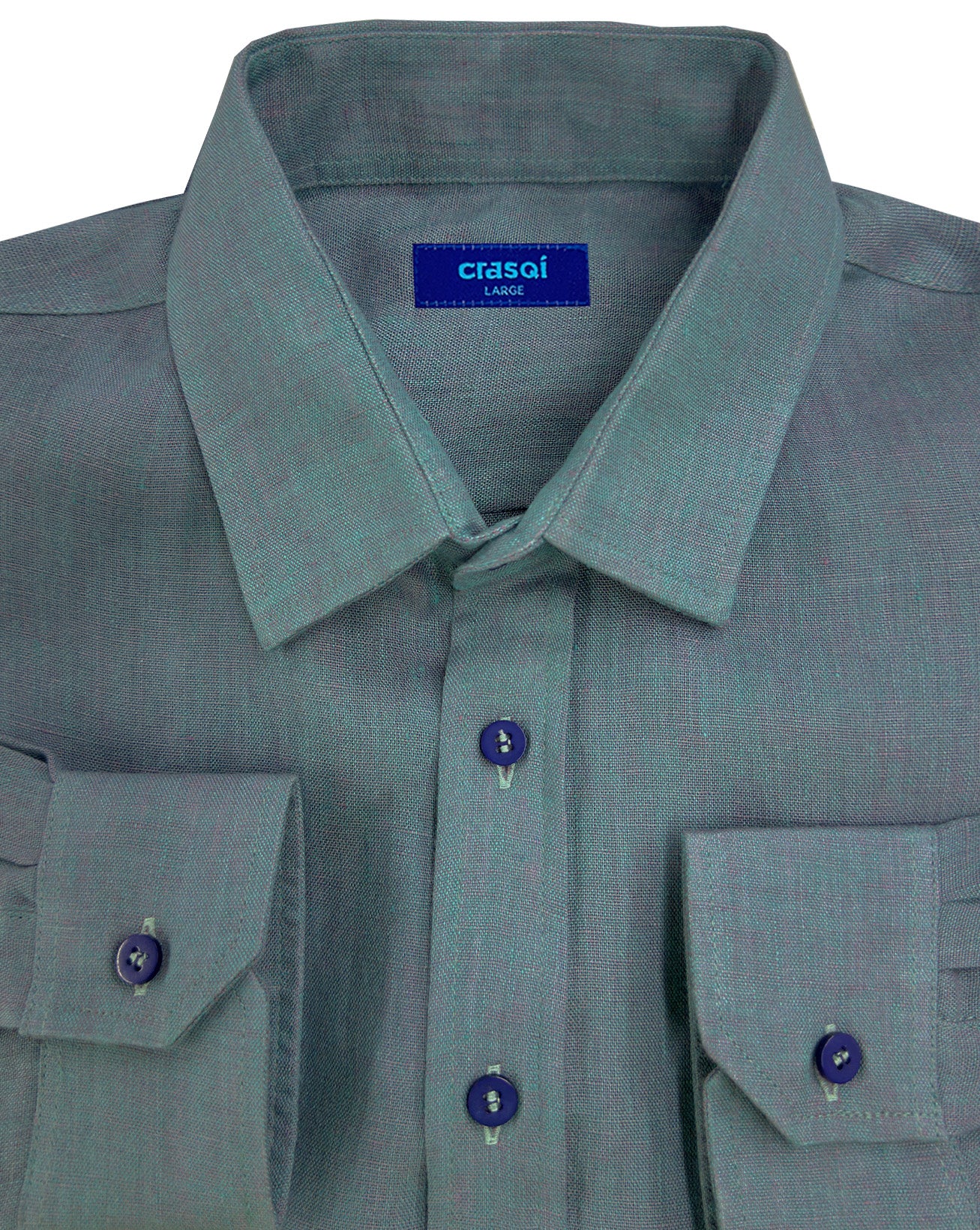 MALLORCA Linen Shirt - Dark Green/Light Blue/Navy - CRASQI