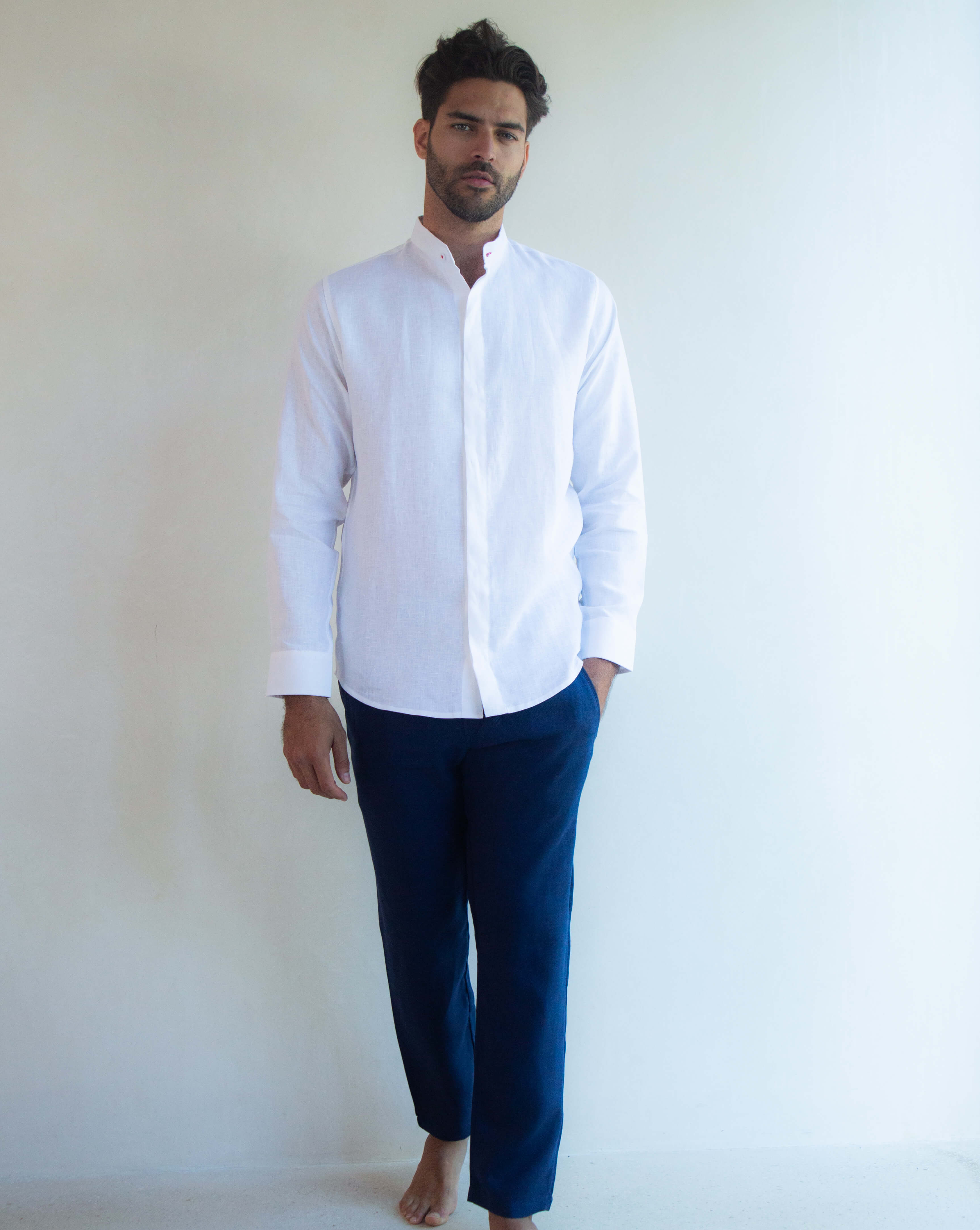 MENORCA Linen Shirt - White/Red - CRASQI