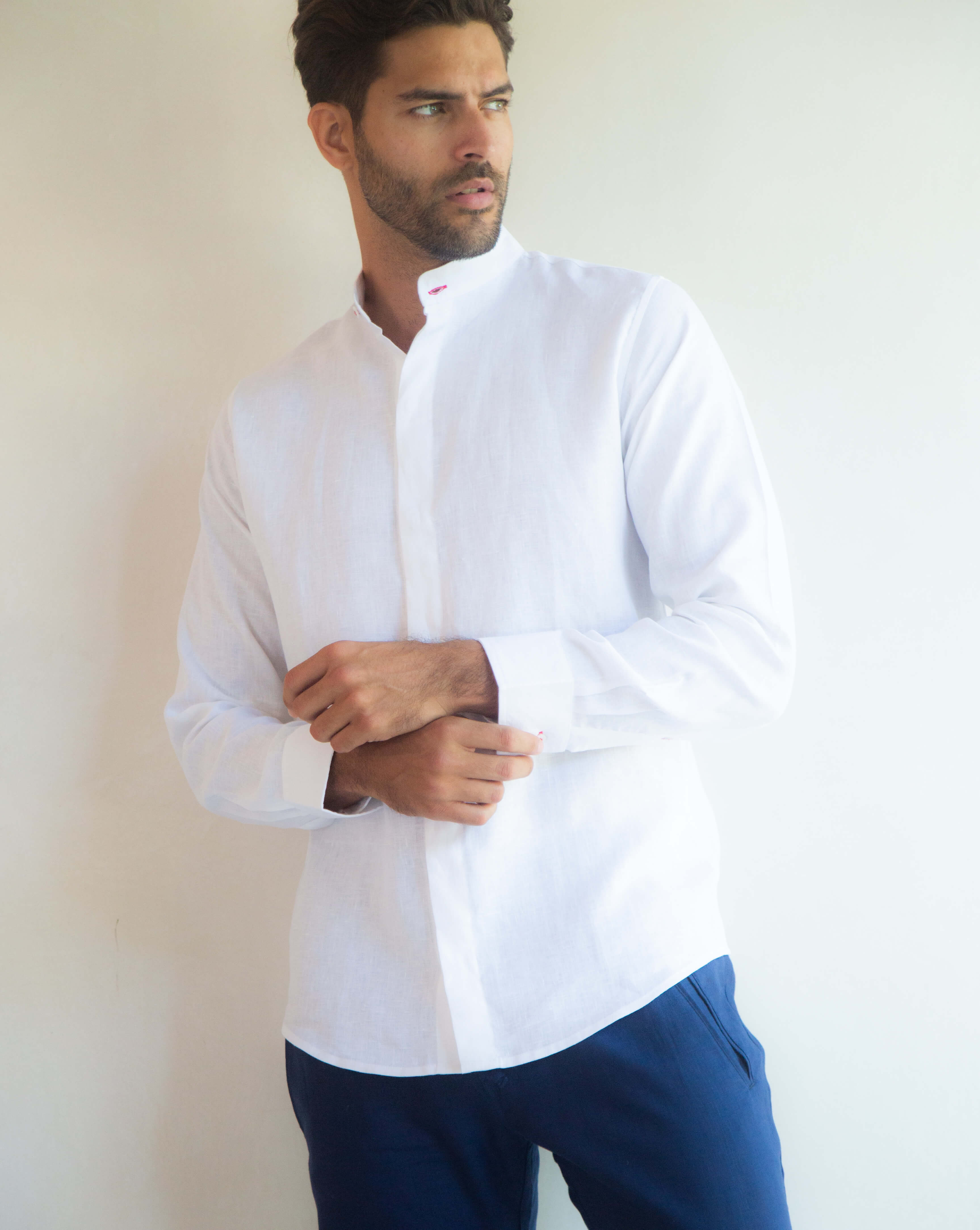 MENORCA Linen Shirt - White/Red - CRASQI