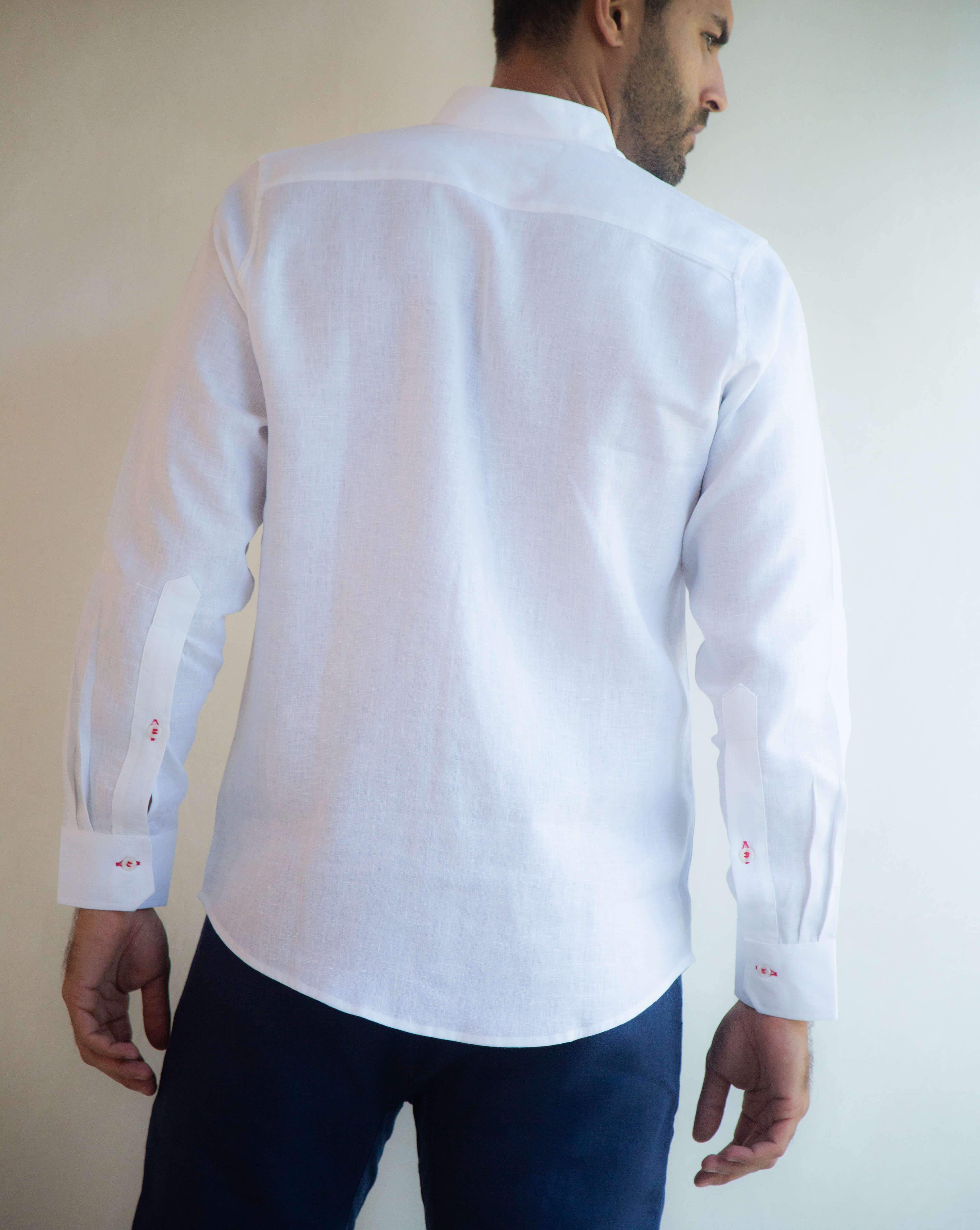 MENORCA Linen Shirt - White/Red - CRASQI