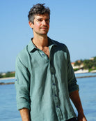 MALLORCA Linen Shirt - Forest Green/Blue - CRASQI