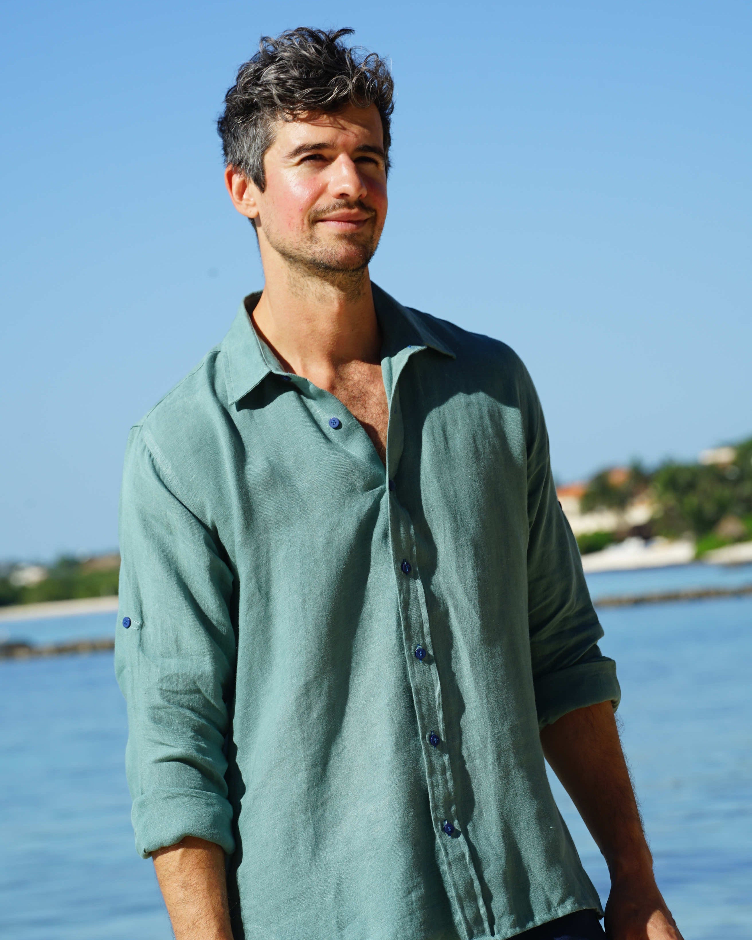MALLORCA Linen Shirt - Forest Green/Blue - CRASQI