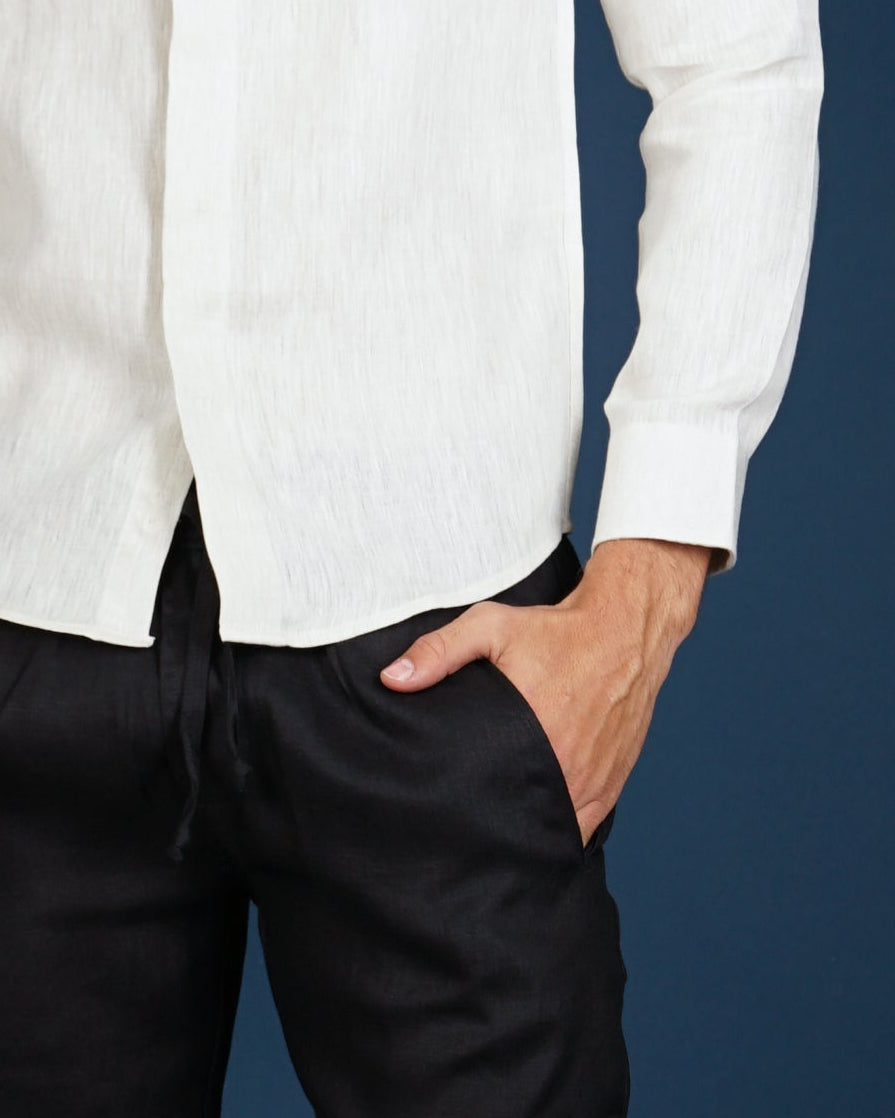 SARDINIA Linen Pant - Black - CRASQI