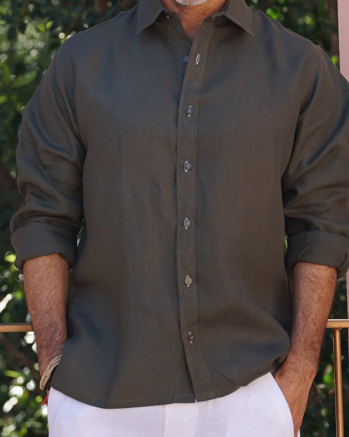 MALLORCA Linen Shirt - Dark Olive /Sage - CRASQI