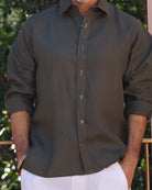 MALLORCA Linen Shirt - Dark Olive /Sage - CRASQI