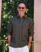 MALLORCA Linen Shirt - Dark Olive /Sage - CRASQI