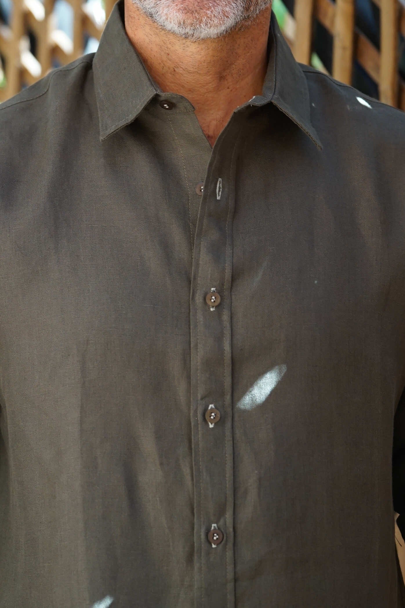 MALLORCA Linen Shirt - Dark Olive /Sage - CRASQI