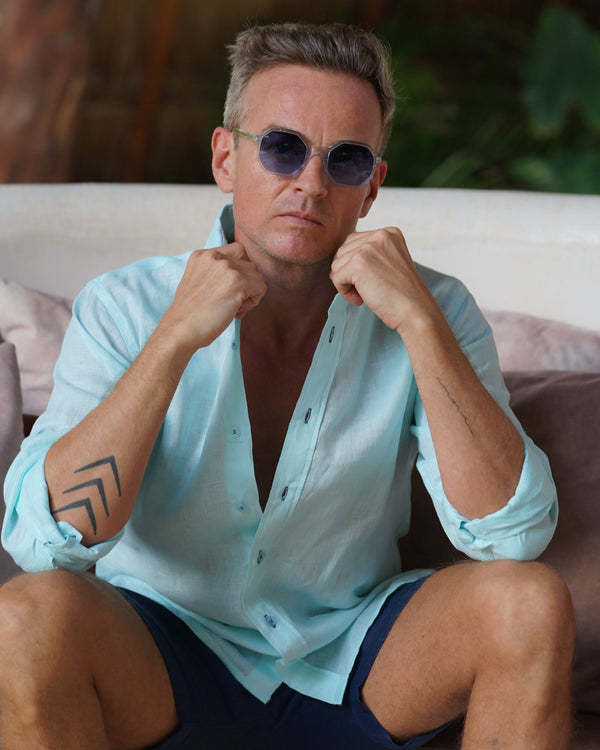 MALLORCA Linen Shirt - Acqua/Dark Blue - CRASQI