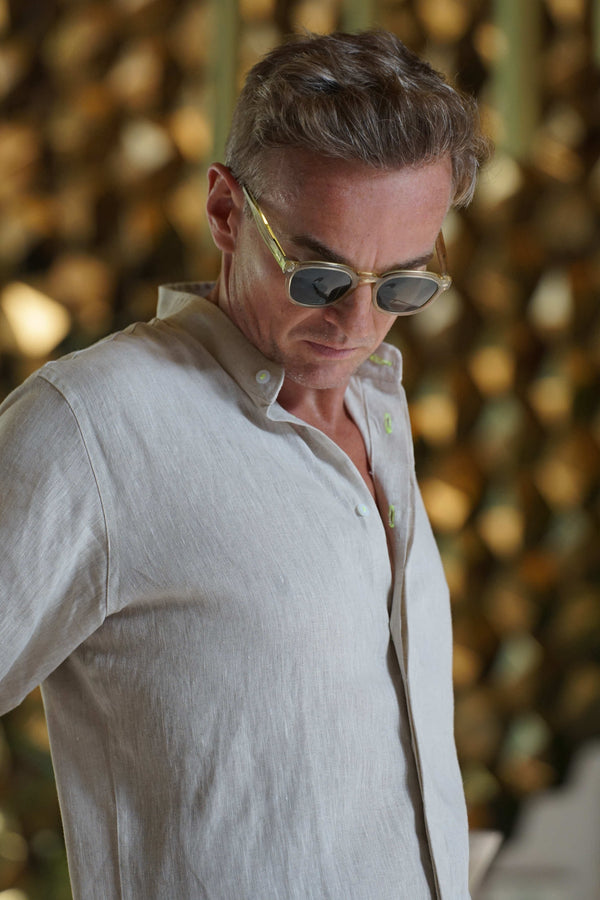 MENORCA Linen Shirt - Sand/Neon Yellow - CRASQI