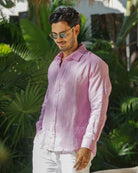 MALLORCA Linen Shirt - Dark Pink /Baby Blue - CRASQI