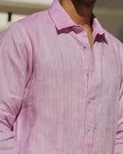MALLORCA Linen Shirt - Dark Pink /Baby Blue - CRASQI