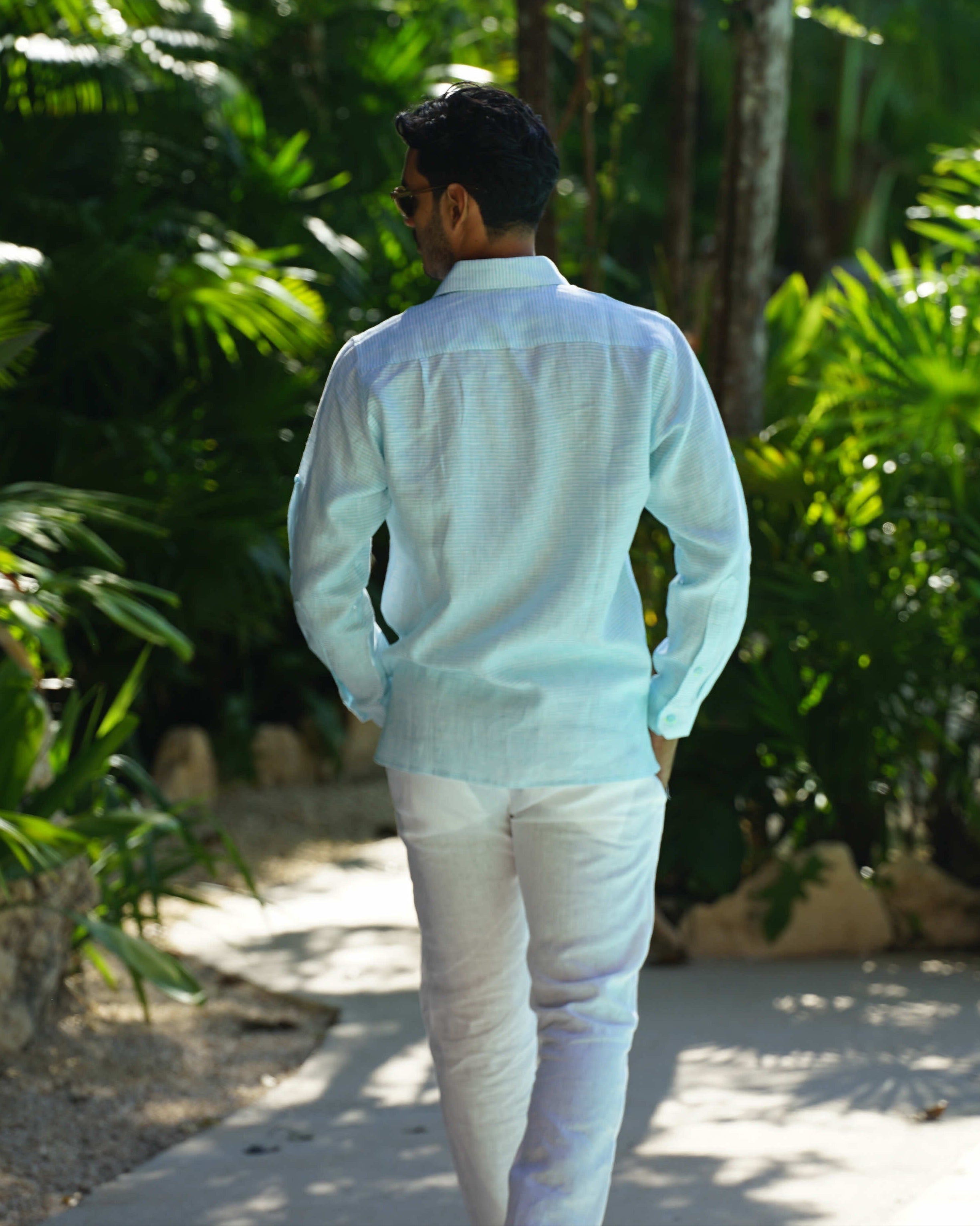 MALLORCA Linen Shirt - Turquoise Stripes/Neon Yellow - CRASQI