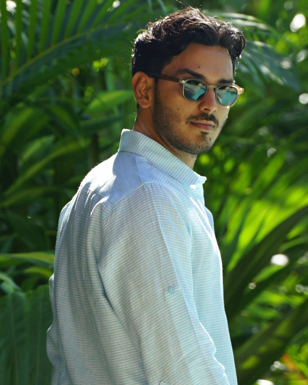 MALLORCA Linen Shirt - Turquoise Stripes/Neon Yellow - CRASQI