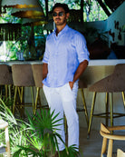 MALLORCA Linen Shirt - Azul Cielo/Neon Yellow - CRASQI