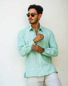 MALLORCA Linen Shirt - Pastel Green/Neon Yellow - CRASQI