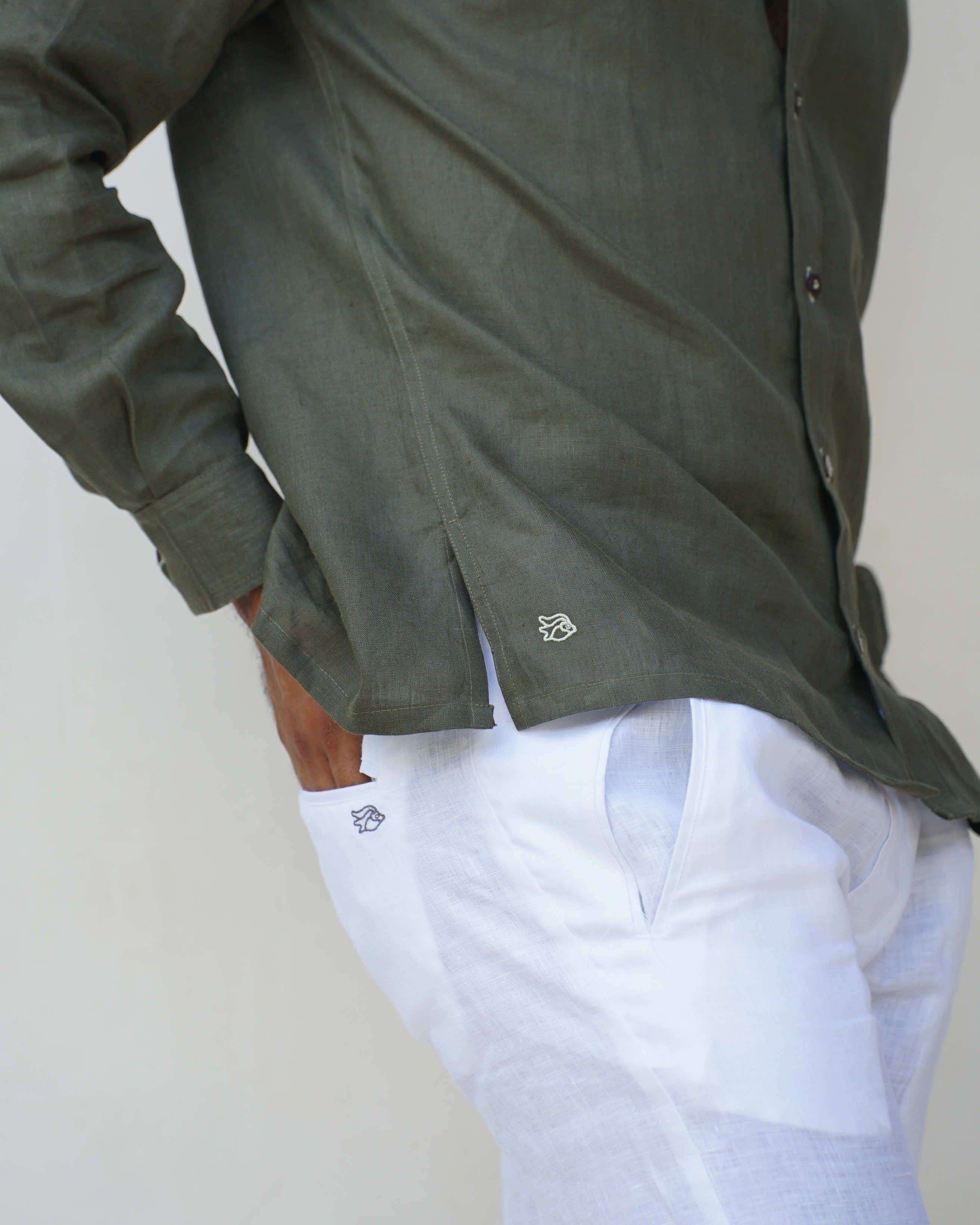 MALLORCA Linen Shirt - Dark Olive /Sage - CRASQI