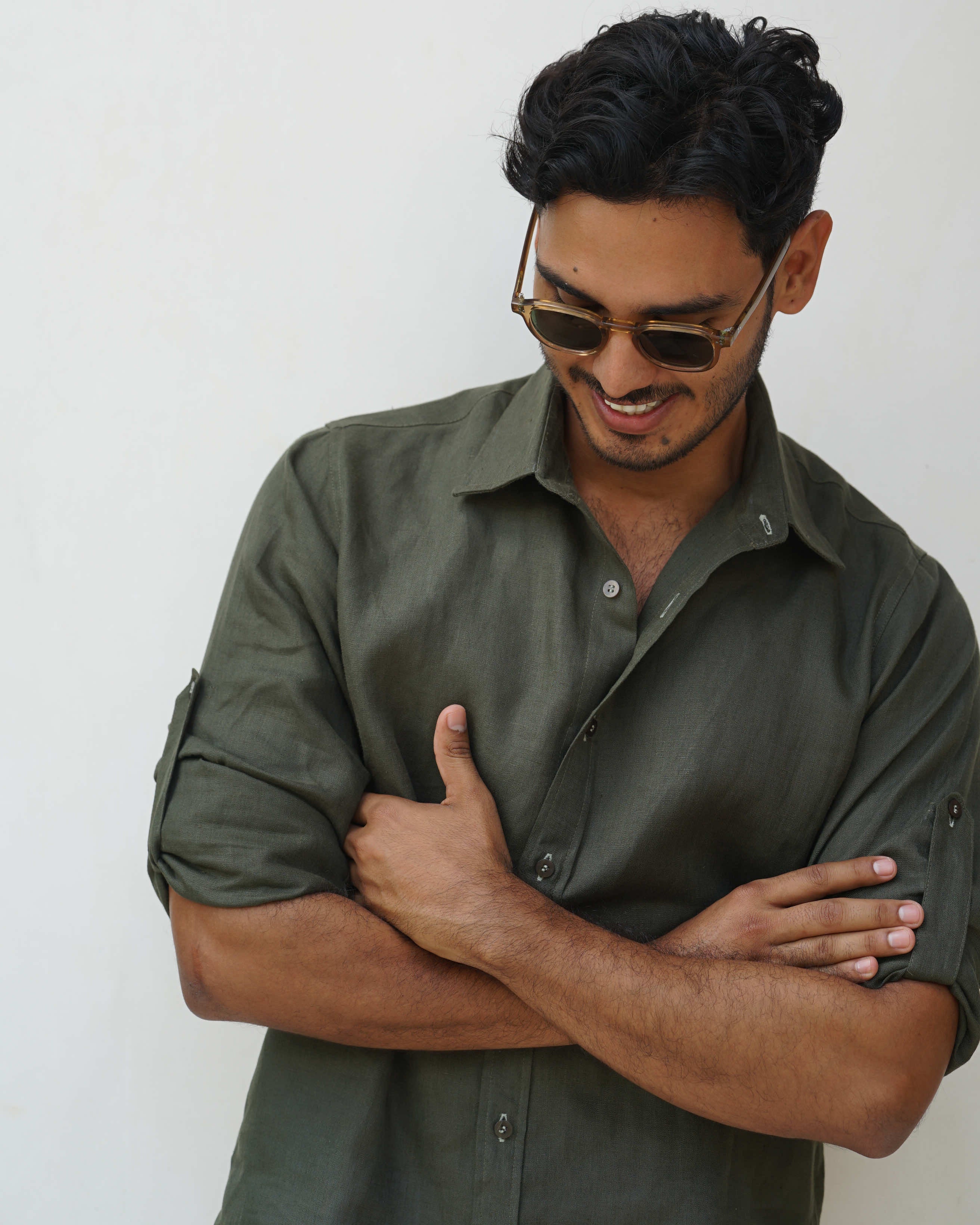 MALLORCA Linen Shirt - Dark Olive /Sage - CRASQI