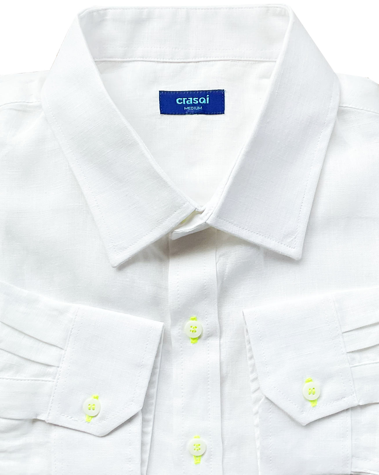 MALLORCA Linen Shirt - White/Neon Yellow - CRASQI