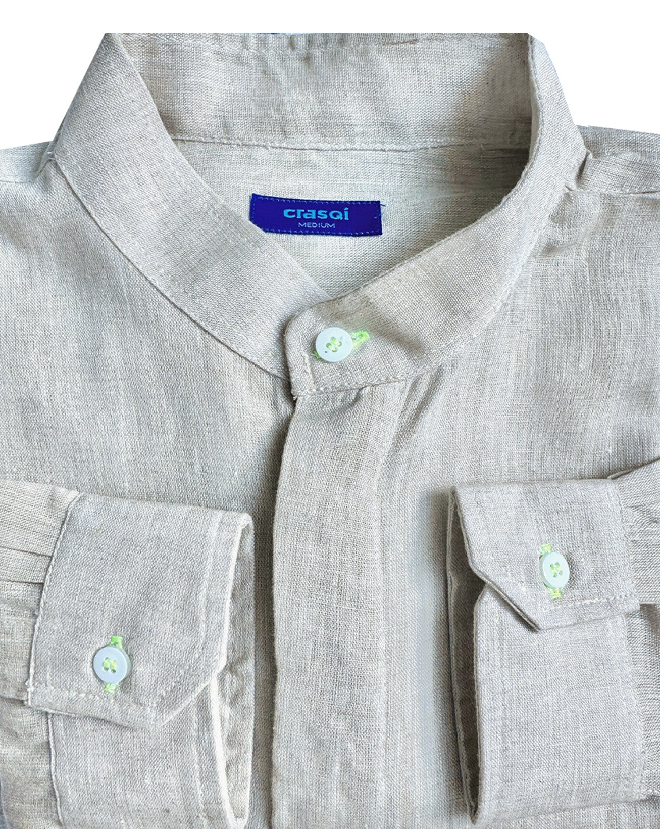 MENORCA Linen Shirt - Sand/Neon Yellow - CRASQI