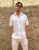 MARBELLA Linen Shirt - White/NEON YELLOW - CRASQI