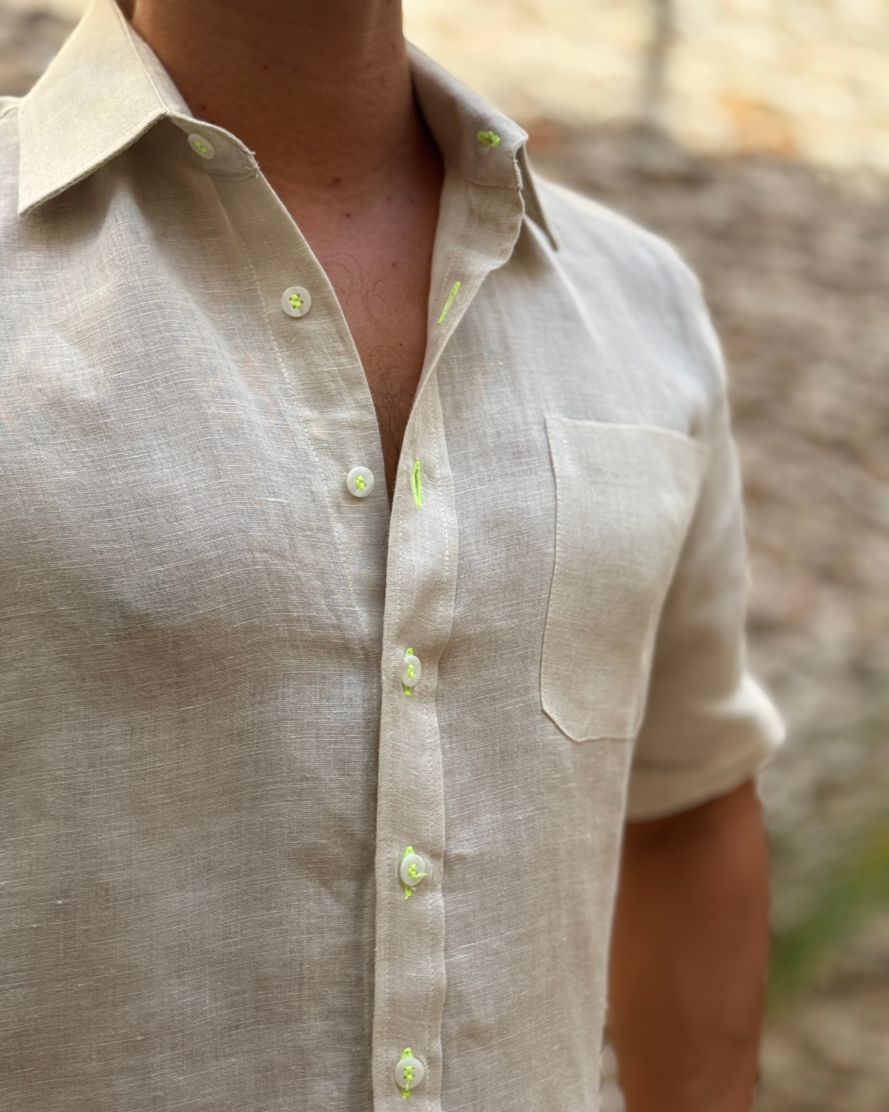 MARBELLA Linen Shirt - Sand/Neon Yellow - CRASQI