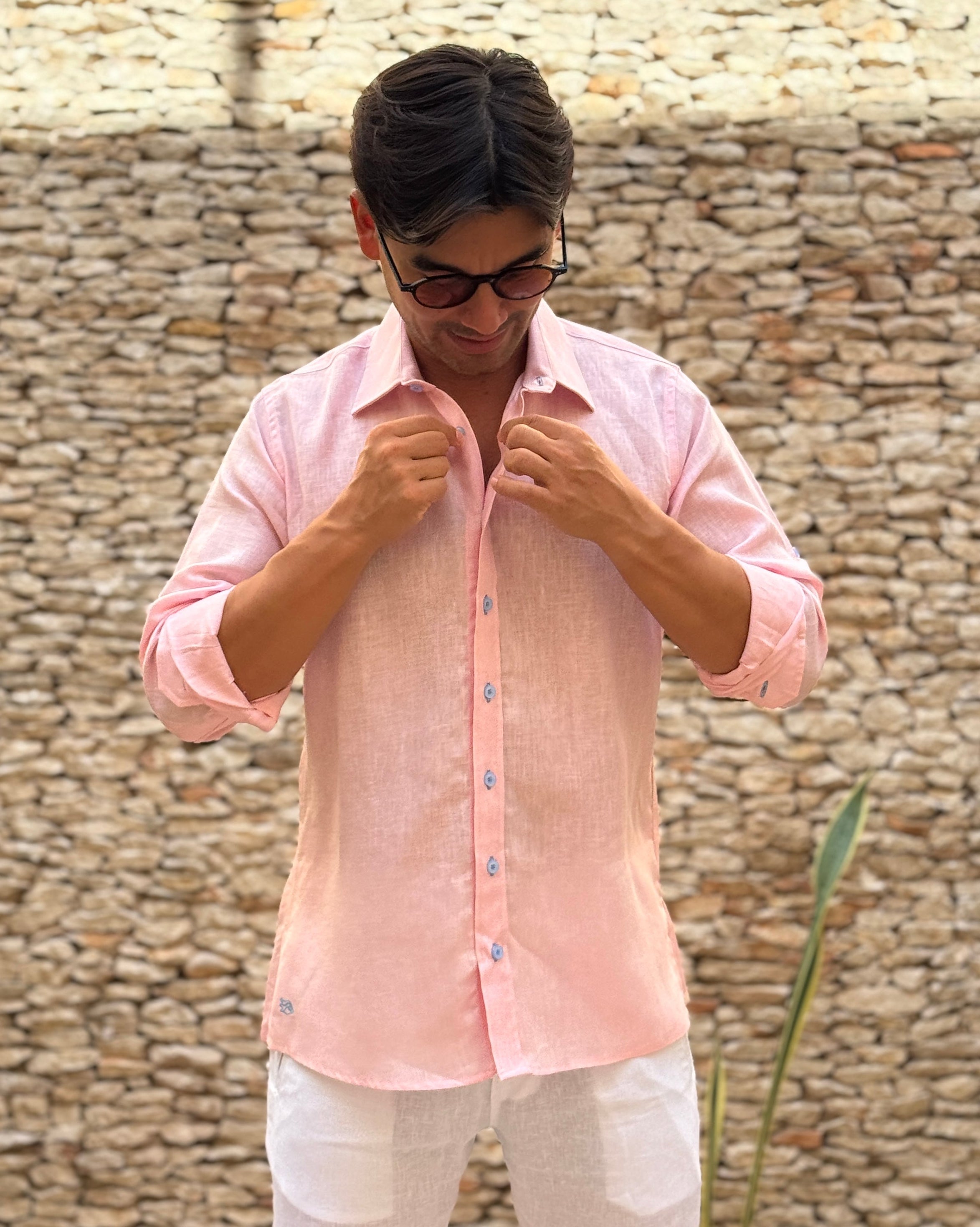 MALLORCA Linen Shirt - Pink/Blue/Blue - CRASQI