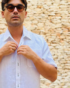 MARBELLA Linen Shirt - White/Royal Blue - CRASQI