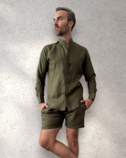 MENORCA Linen Shirt - Olive/Sage - CRASQI