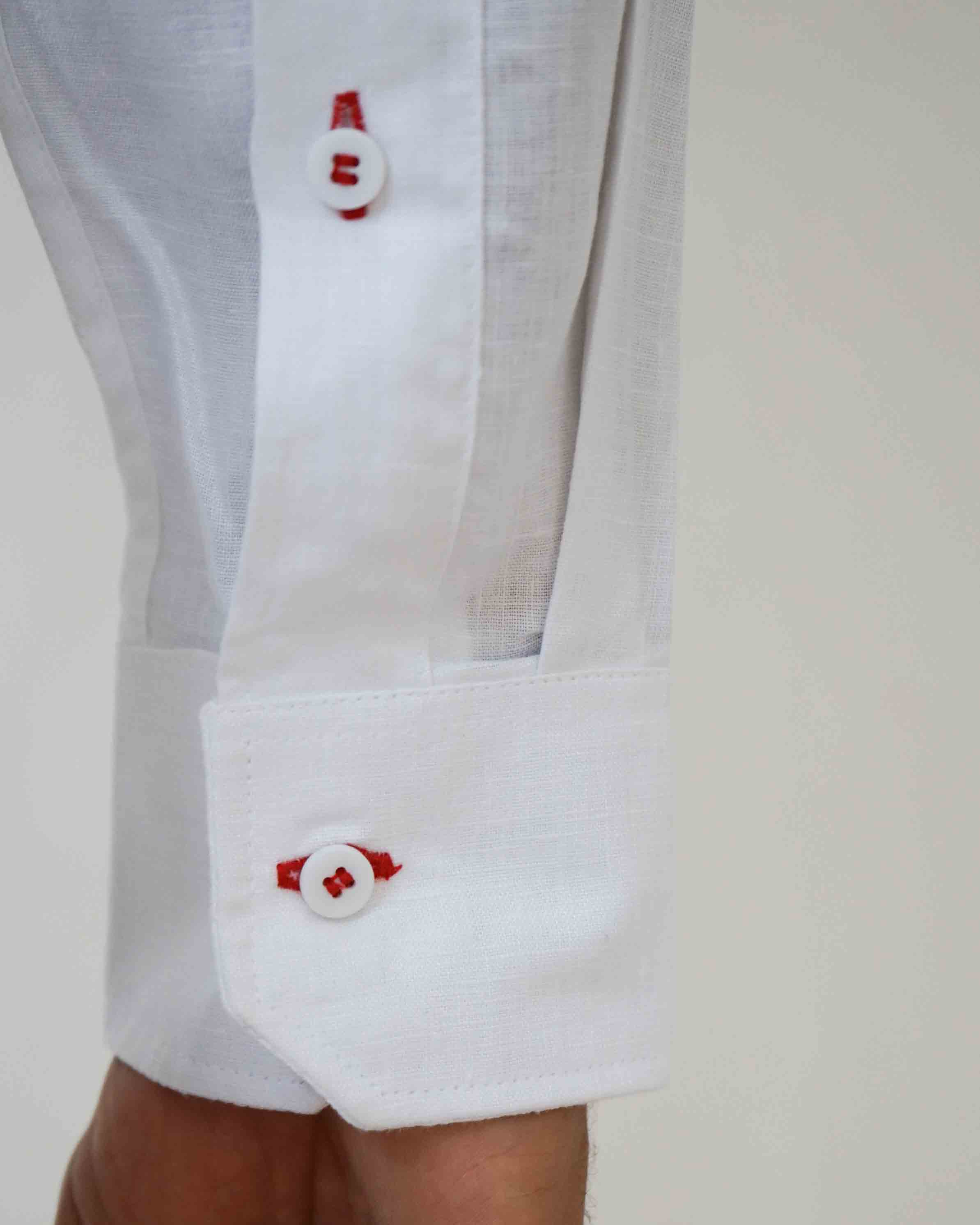 MENORCA Linen Shirt - White/Red - CRASQI