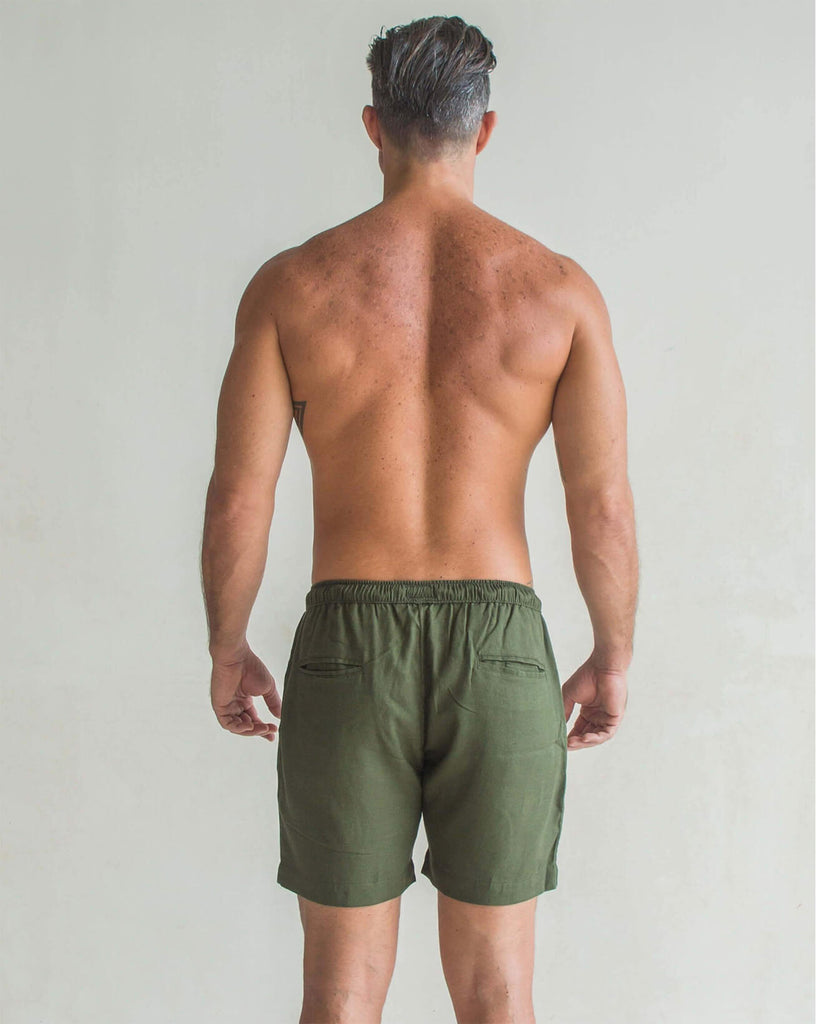 TODOS SANTOS  Linen Shorts - Green - CRASQI