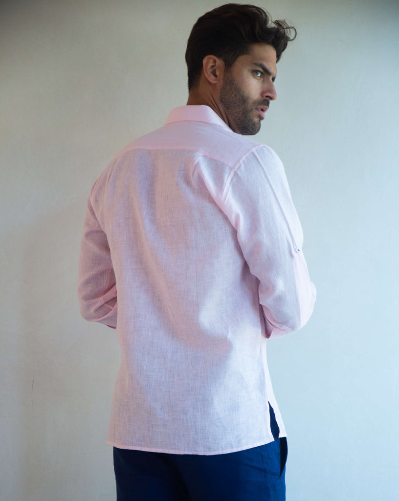 MALLORCA Linen Shirt - Light Pink/Blue - CRASQI