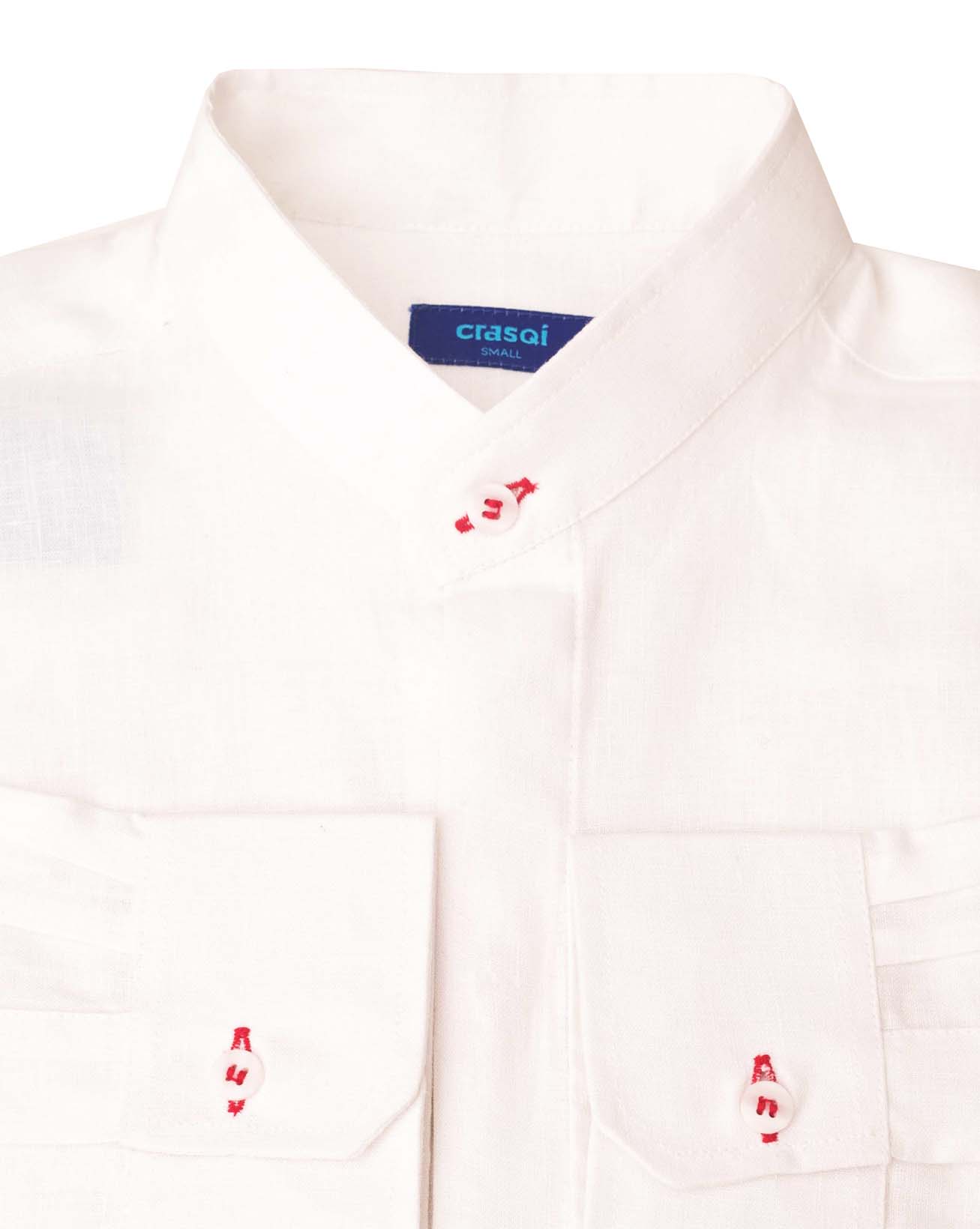 MENORCA Linen Shirt - White/Red - CRASQI