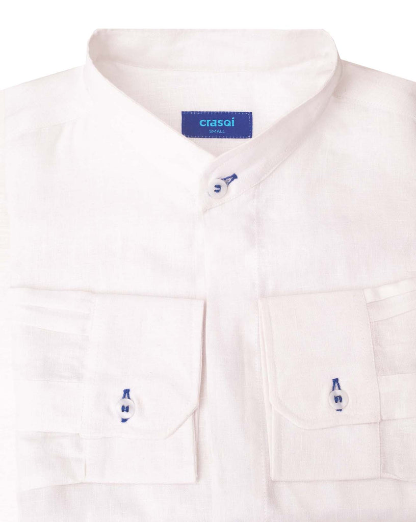 MENORCA Linen Shirt - White/Royal Blue - CRASQI