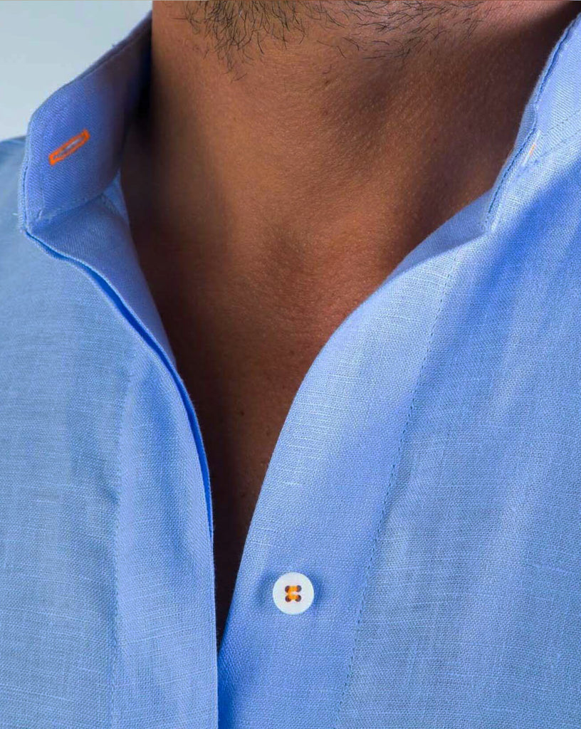 MENORCA Linen Shirt - Blue Sky/Neon Orange - CRASQI
